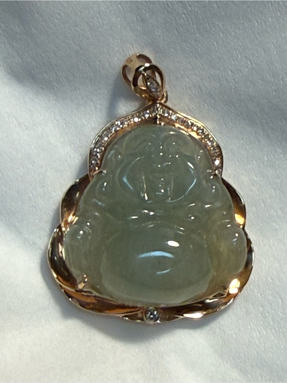 Gold Framed Jade Buddha Pendant